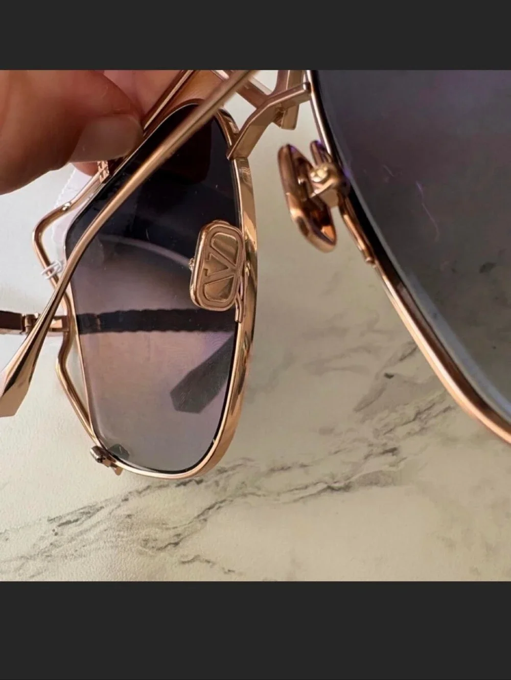 VALENTINO SUNGLASS Women’s Rose Gold Frame Sunglasses with Blue Gradient Lenses